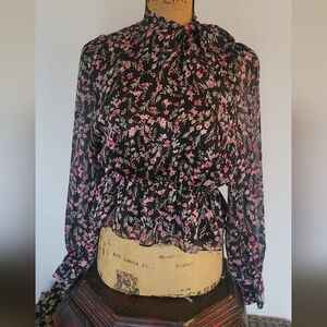 Lucy Paris Black and Pink Floral Blouse